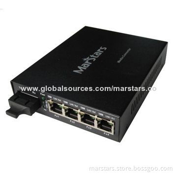 20km SM 10/100M Fiber Media Converter with 4 x UTP Port, RJ45 Protection